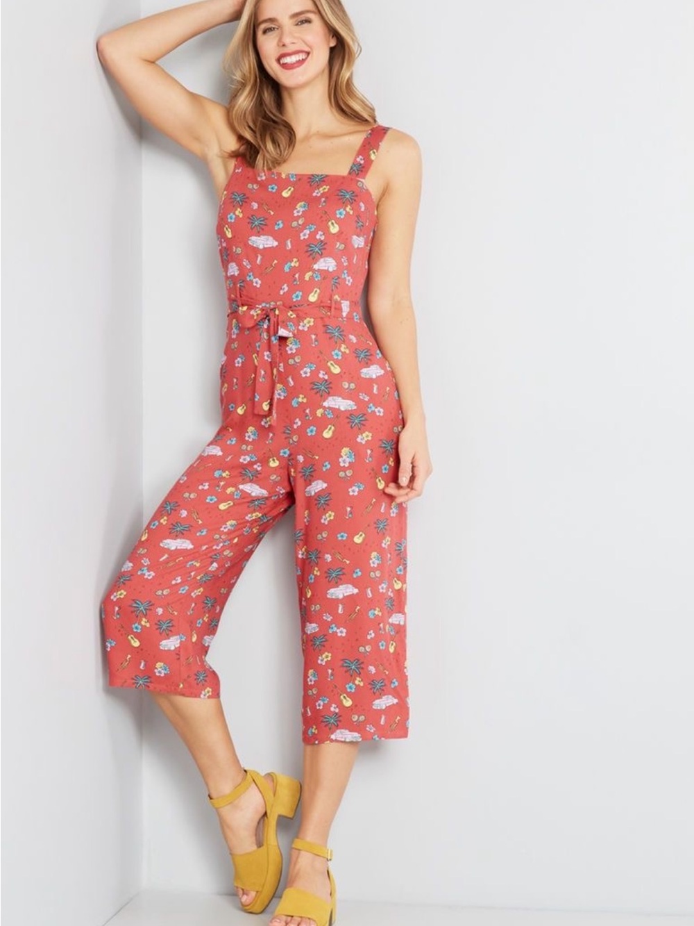 ModCloth Floral Jumpsuit in Coral size 8